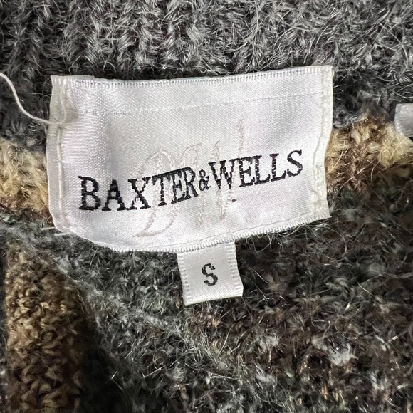 Baxter & Wells Brown Paisley Print Wool Blend Open Knit Cardigan Sweater Size S - Picture 5 of 10